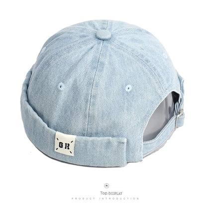 Denim Docker Cap Without Visor Letter Label Brimless Caps Adjustable Solid Color Hats Unisex Adult Retro Hip Hop Street
