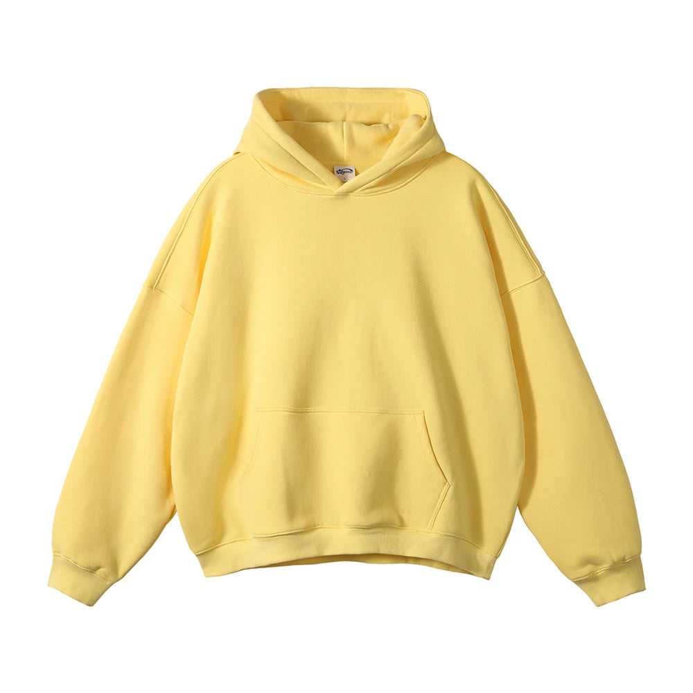 Thick 350gsm Fleece Hooded Hoodies For Men Unisex Winter Oversized Loose Basic Solid Sweatshirts Pullovers Coats HY0631