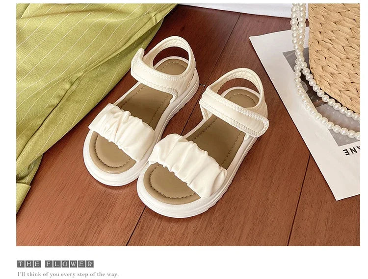 Children Solid Color Sandals Summer Beach Sandals for Girls School Fashion Open-toe Kids Thick Bottom Sandals Non-slip Versatile