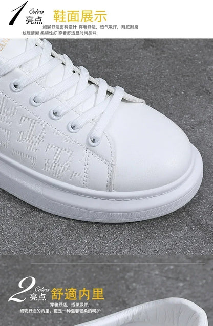 2025 New Men's Shoes Spring and Autumn Flat-soled Casual Leather Shoes Sports Shoes Black and White Men's Thick-soled Breathable
