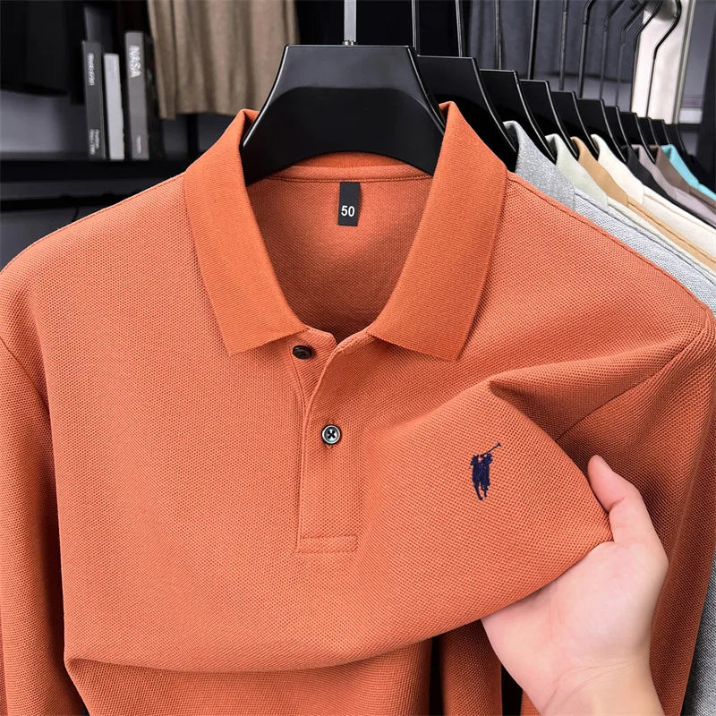 100% Pure Cotton Long Sleeved Men's Polo Shirt Hot Selling Brand Autumn Season Exquisite Pony Embroidery Breathable Top T-shirt