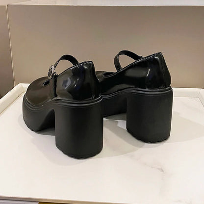 Black Super High Heels Mary Jane Shoes Women 2026 Goth Chunky Platform Pumps Woman Plus Size Ankle Buckle Party Lolita Shoes 42