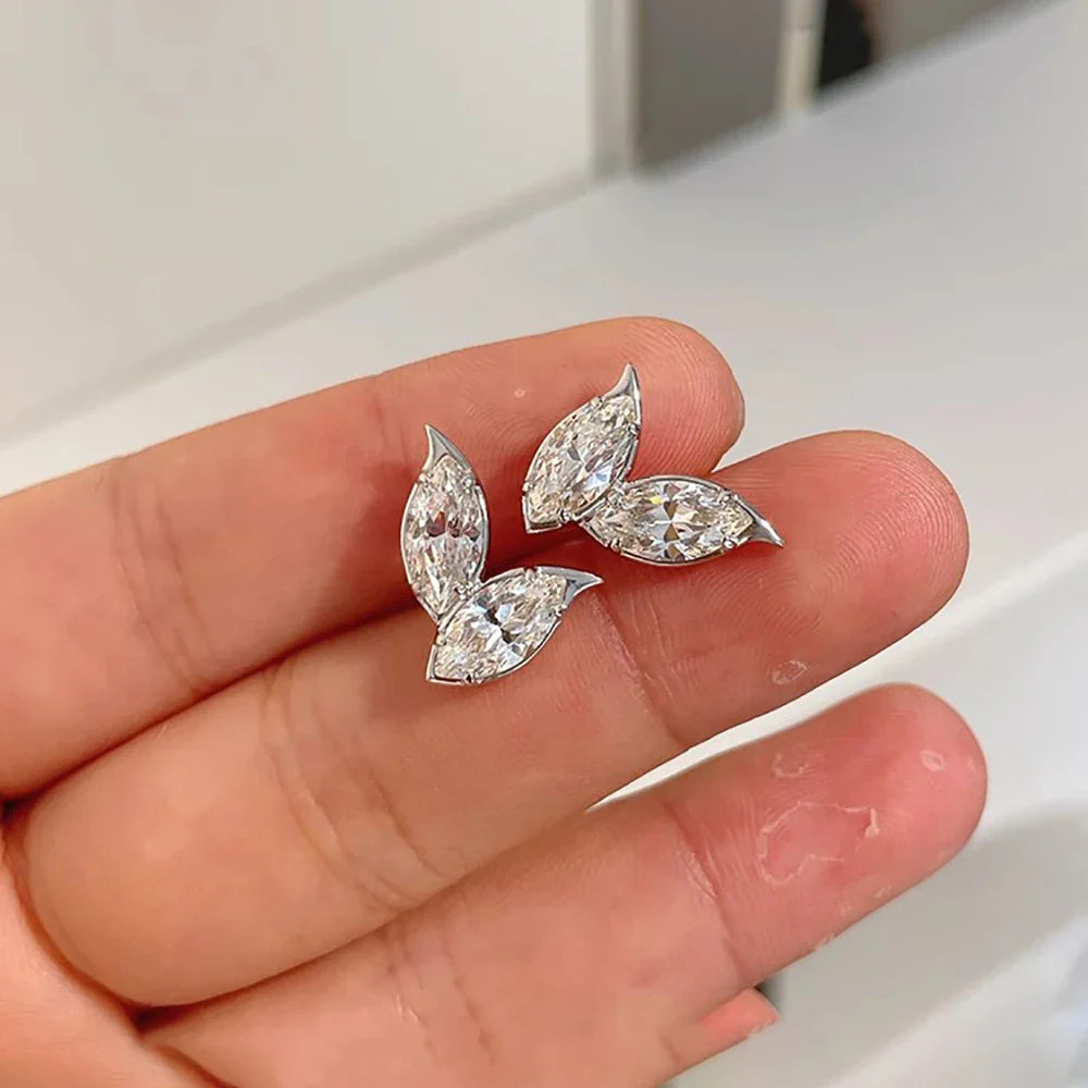 2-Leaves Moissanite Stud Earrings for Women 4Cttw Marquise Cut Lab Diamond Earring 925 Sterling Silver Ear Studs Fine Jewelry