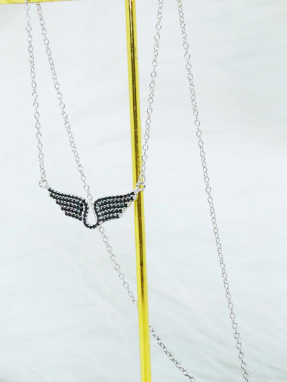 Delicate Women 24K Gold Plated Zircon Angel Wing Chain Pendant Necklace