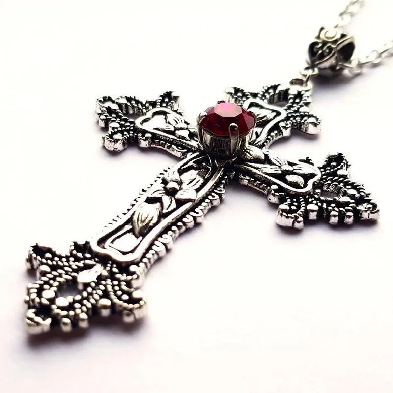 Gothic Big Zircon Cross Necklace Unisex Y2K Irregular Goth Large Cross Pendant Necklaces  for Men Women Couple Necklace Jewelry