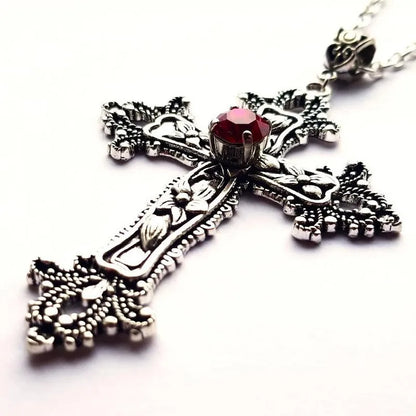 Gothic Big Zircon Cross Necklace Unisex Y2K Irregular Goth Large Cross Pendant Necklaces  for Men Women Couple Necklace Jewelry