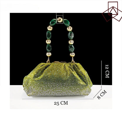 Fashion Newest Full of Rhinestone Design Olive Color Lady Sheos and  Metal bead-embellished handbag Set for Parrt Wedding