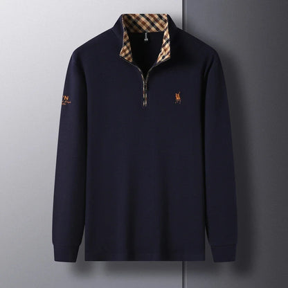 High end 100% cotton brand long sleeve T-shirt men's standing collar autumn fashionable embroidery Paul casual sports polo shirt