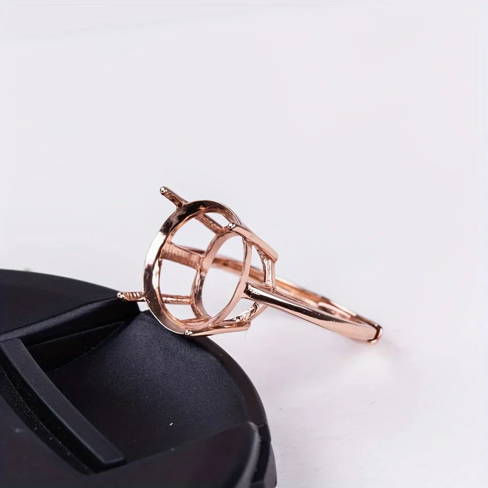 1pc 3-15mm Round 4 Prong Ring Settings Solid 925 Sterling Silver Rose Golden Ring Bezel For Gemstone