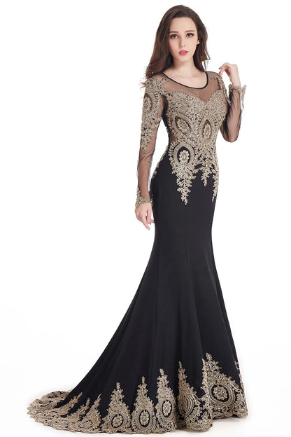 Prom Dresses Women Beading Long Sleeve Backless Elegant Lace Applique Formal Evening Party Gown For Bride Robe De Soirée