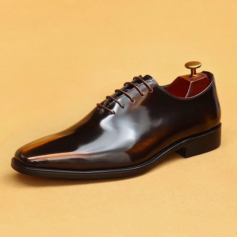 Genuine Leather Shoes for Men Dress British Business Party Lace Up Black Square Toe Fashion Casual Formal Suit Handmade Men Shoe