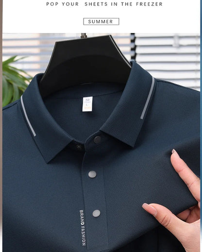 Men's Seamless Knit Polo Shirt - Summer Short Sleeve, Stretch Polyamide Spandex Blend Business Casual T-shirt