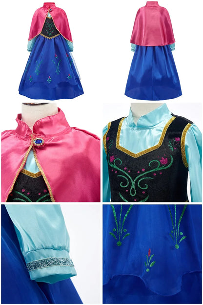 2025 Kid Elsa Anna Costume Girl Birthday Floral Dress Children Snow Queen Performance Fantasy Princess Evening Halloween Costume