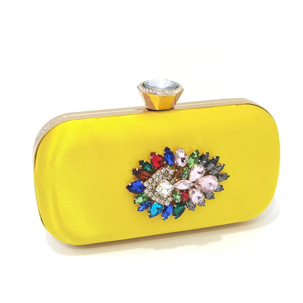 Bolsas e Sapatos de Casamento com Salto Alto Feminino de Festa com Strass Luxuosos na Cor Amarela Elegantes para a Noite