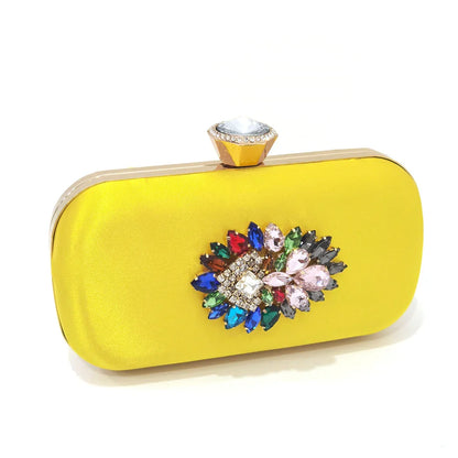 Bolsas e Sapatos de Casamento com Salto Alto Feminino de Festa com Strass Luxuosos na Cor Amarela Elegantes para a Noite