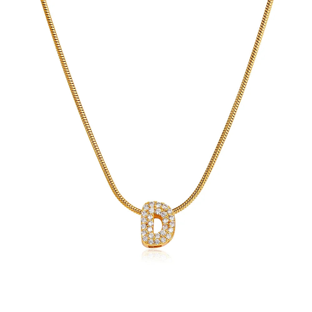Fashion Tiny CZ Zircon Initial Alphabet Pendant Neckalce Gold Plated Stainless Steel A-Z Letter Necklaces Birthday Gifts Jewelry