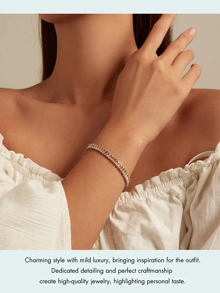 Authentic Shining Square Zircon Bracelet Plated Platinum for Women Gift Exquisite Fashion Jewelry YIB055