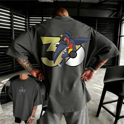 30th Anniversary Garchomp Printed T-shirt Summer Men's and Women's Loose Casual Hip Hop Trendy Short Sleeve Top