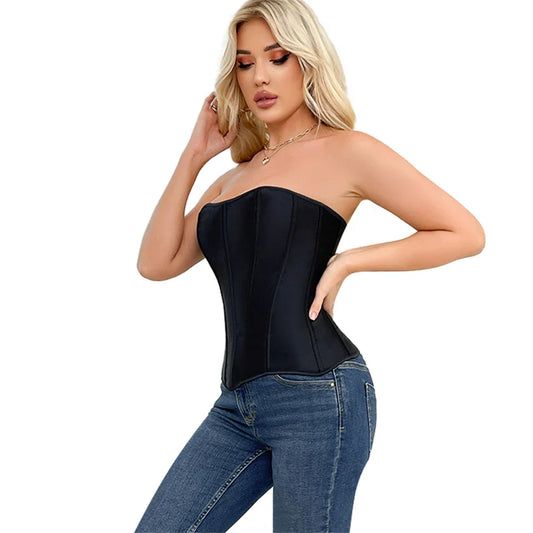 Wechery Sexy Women Corsets Bustiers Top Solid Color Corset and Bustiers Satin Vintage Style Overbust Lace Up Zipper Lingerie