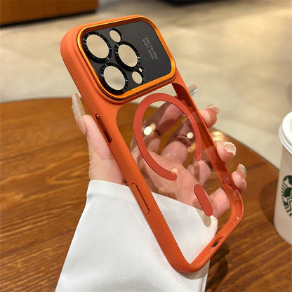 Luxury Magnetic Metal Lens Bumper Protection Case For iPhone 17 16 15 14 13 Pro Max Plus For Magsafe Acrylic Translucency Cover