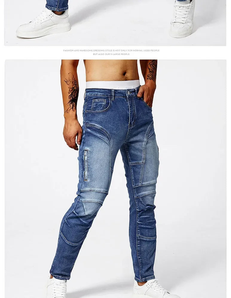 2025 Elastic Jeans Mens Small Straight Leg Denim Pants Outdoor Casual Motorcycle Pants High Street Classic High Quality Jeans
