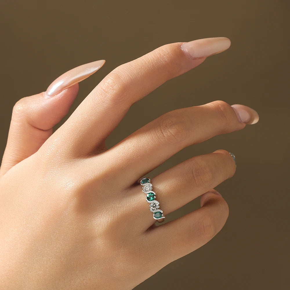 Light Luxury Lab Emerald Moissanite Rings Fashion Women Rings 925 Sterling Silver Ring Party Hot Statement Jewelry Gift