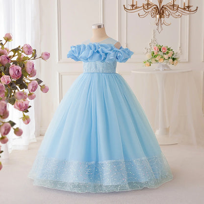 Summer Flower Bridesmaids Party Girls Dress Elegant Sequin Tulle Wedding Princess Prom Dresses for Girl Birthday Evening Costume