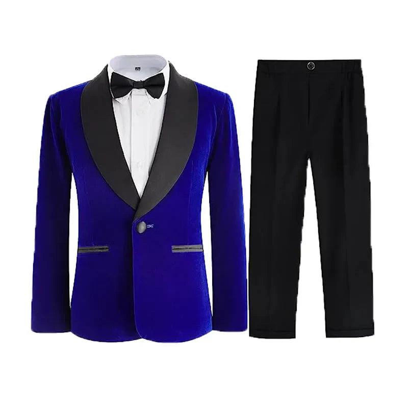 Boys Velvet Blazer Jacket Pants Bowtie 3PCS Photograph Suit Kids 1Year Birthday Dress Children Wedding Performance Evening Set