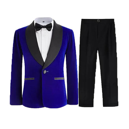 Boys Velvet Blazer Jacket Pants Bowtie 3PCS Photograph Suit Kids 1Year Birthday Dress Children Wedding Performance Evening Set