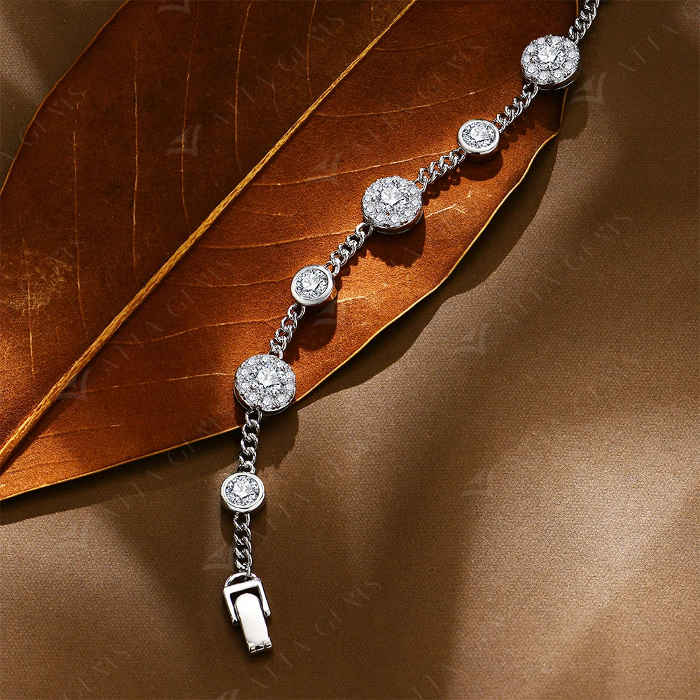 Luxury Moissanite Bracelet for Women S925 Silver Yellow Gold Plated Round halo D Color VVS1 Diamond Wedding Jewelry New