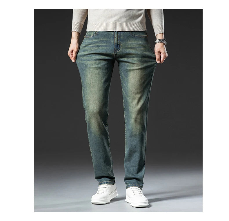 Premium Jeans Men's Autumn 2023 New Elastic High End Business Casual Old Vintage Straight Leg Jeans