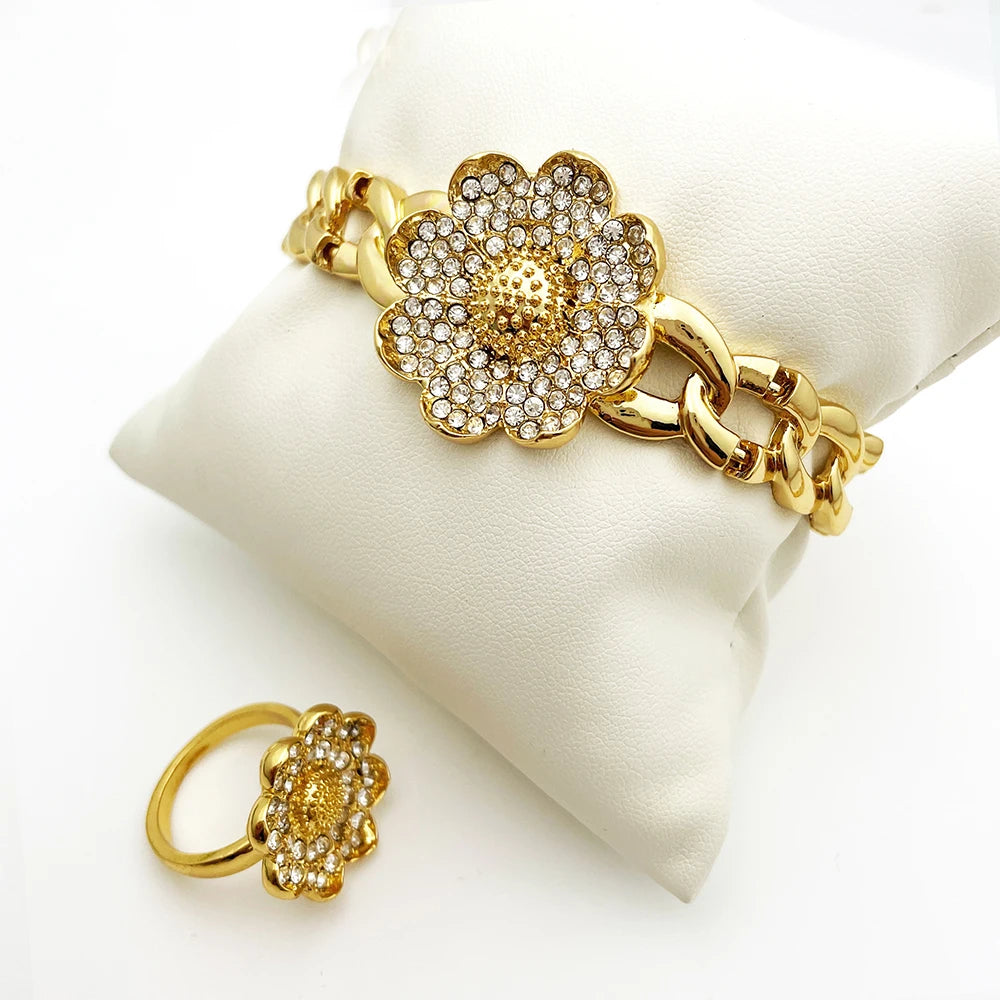 Vintage Jewelry Sets For Women Plant Flower Big Pendant Quality Necklace Earrings Ring Bracelet Set Jewelry Trending