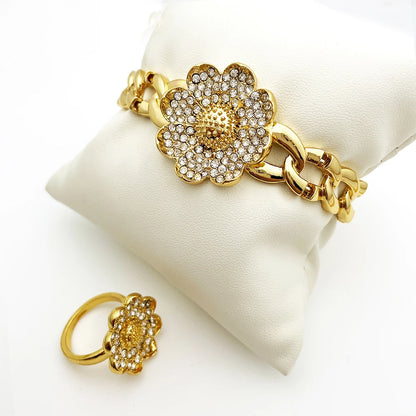Vintage Jewelry Sets For Women Plant Flower Big Pendant Quality Necklace Earrings Ring Bracelet Set Jewelry Trending