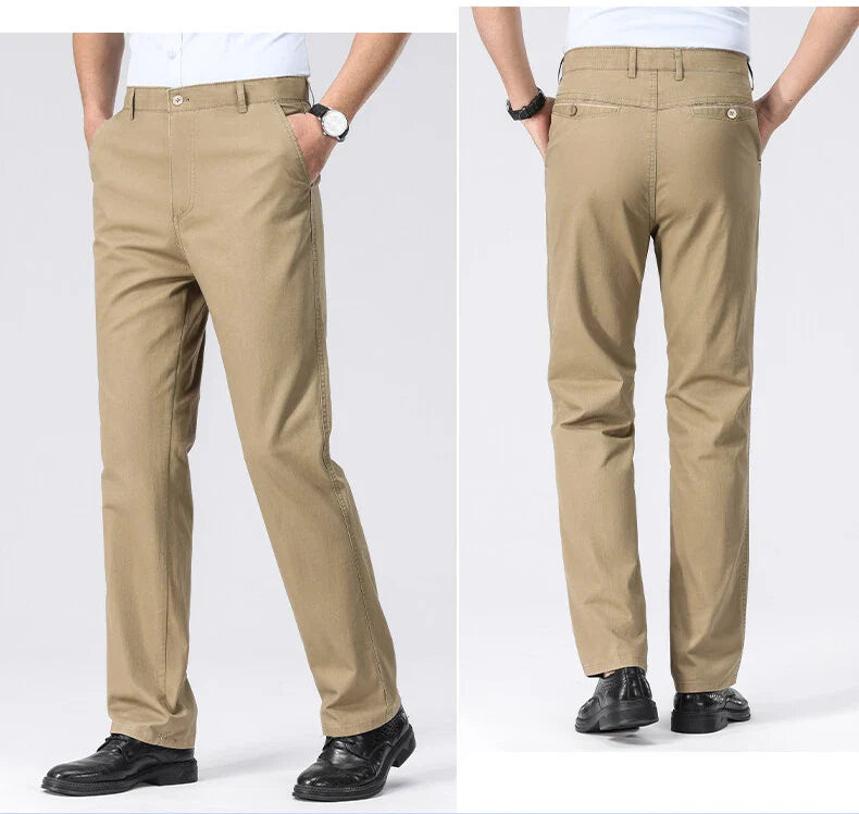 Spring Summer Cotton Suit Pants Men Solid Color Smart Casual Dress Trousers Man Lightweight Zipper Fly Straight Breathable Pants