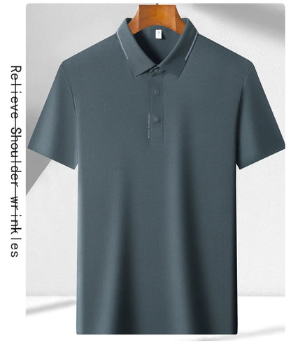 Men's Seamless Knit Polo Shirt - Summer Short Sleeve, Stretch Polyamide Spandex Blend Business Casual T-shirt