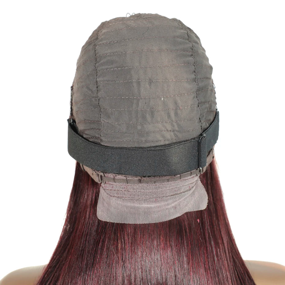 13x6 13x4 Frontal Bob 100%Human Hair Lace Front Wig Dark 99J Burgundy Square Cut Raw Vietnamese Bone Straight 250% Pre Plucked