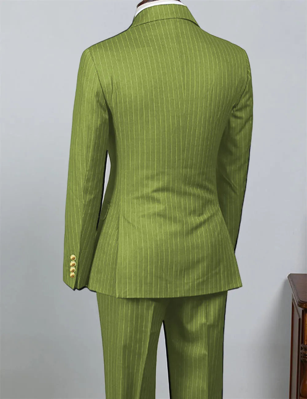 2 Piece Black Striped Men's Suit Set Golden double breasted Lapel Jacket Elastic Pants Wedding Part Prom Dinner Wrok Travel