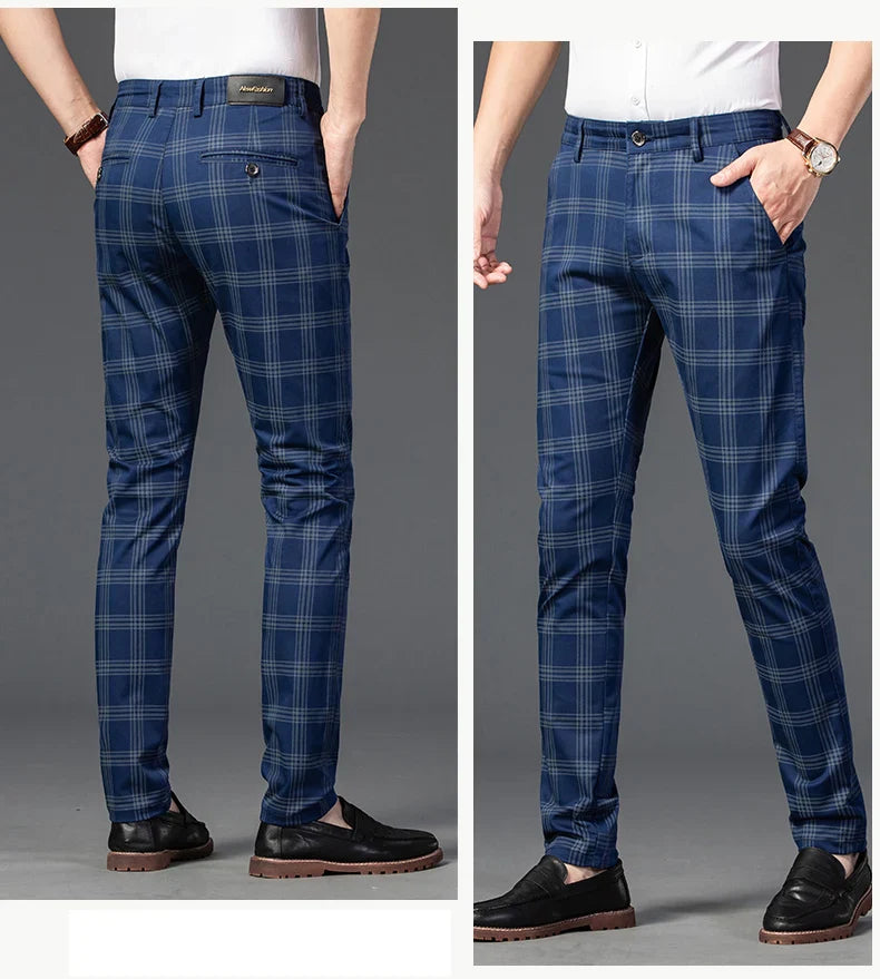 Brand Clothing Mens Casual Pants Fashion Plaid Classic Business Formal Trousers Elastic Straight Social Luxury Suit Pants