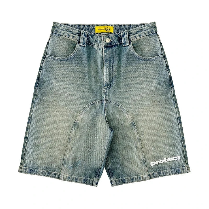 Y2k Vintage Harajuku Denim Shorts Women Washed Letter Embroidery Tassels American Retro Jeans Man Baggy Hip Hop Jorts