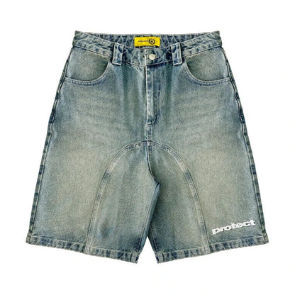 Y2k Vintage Harajuku Denim Shorts Women Washed Letter Embroidery Tassels American Retro Jeans Man Baggy Hip Hop Jorts