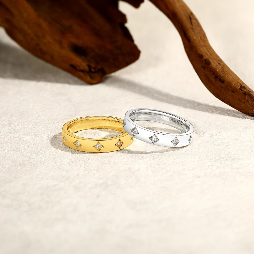 Round Cut Moissanite Rings Star Design for Women 925 Sterling Silver Ring Yellow Gold Plated Classic Engagement Jewelry