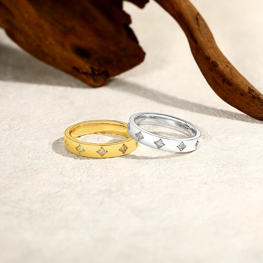 Round Cut Moissanite Rings Star Design for Women 925 Sterling Silver Ring Yellow Gold Plated Classic Engagement Jewelry