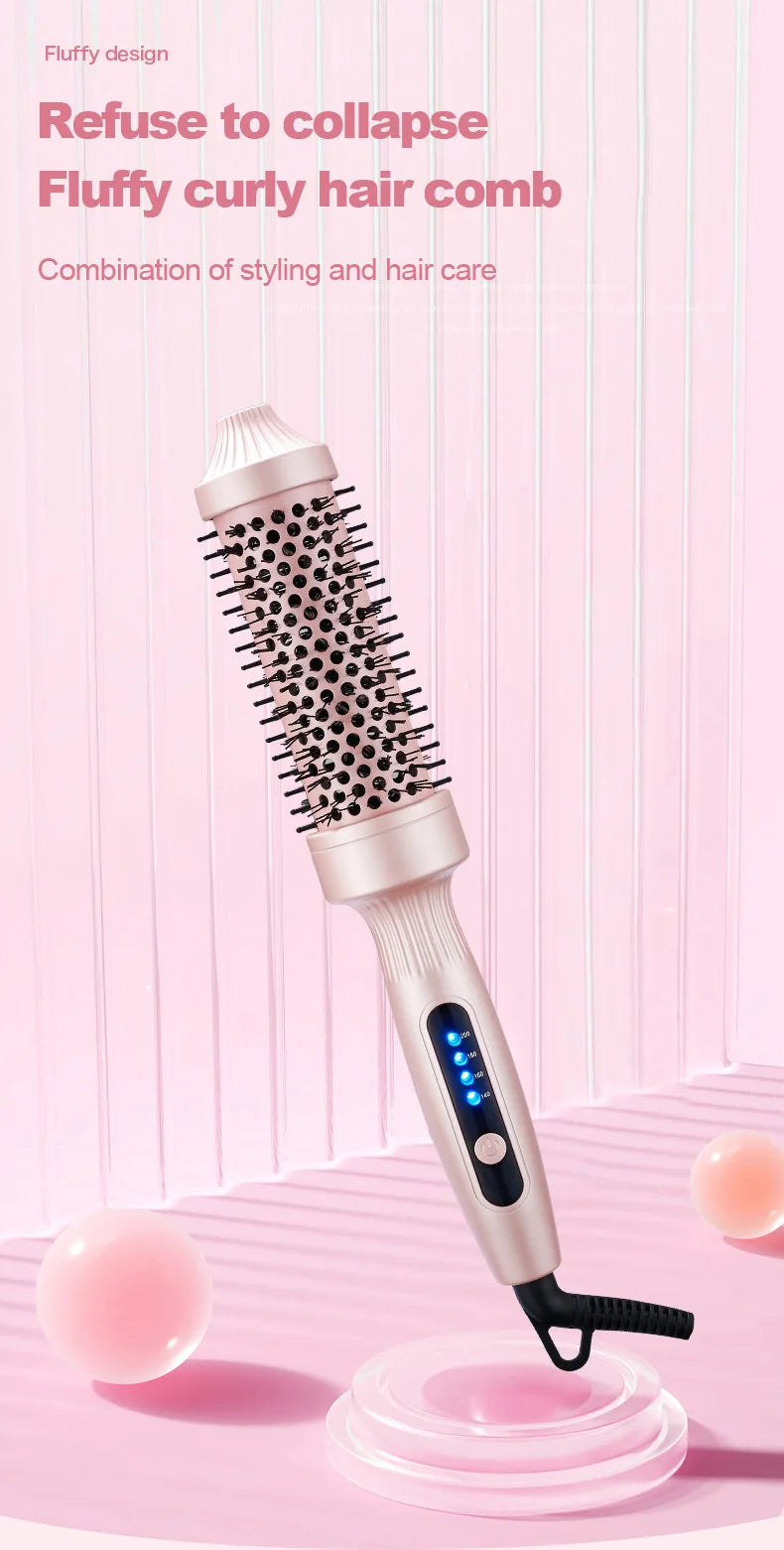 TINSOL Negative Ion Curling Iron 38mm Hot Air Brush, Dual-use for Curling and Straightening, Heated Styling Comb