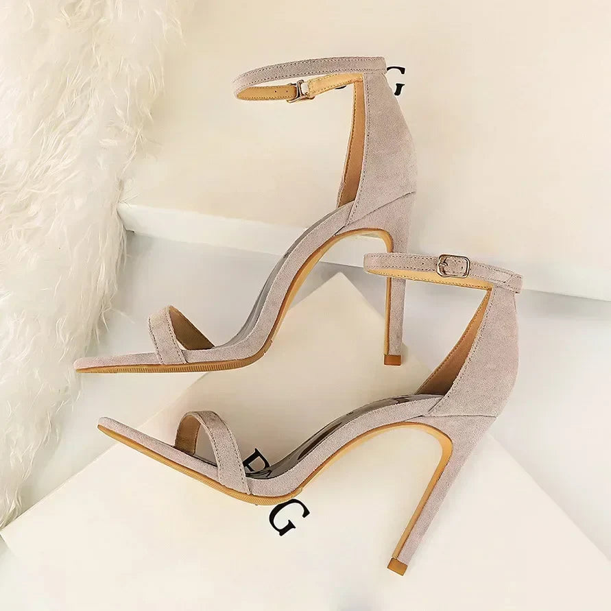 Women Gladiator Stiletto Classic Ankle Strap Holiday Beach Sandals Lady Fashion Suede 8cm 11cm High Heels Sexy Red Brown Sandles