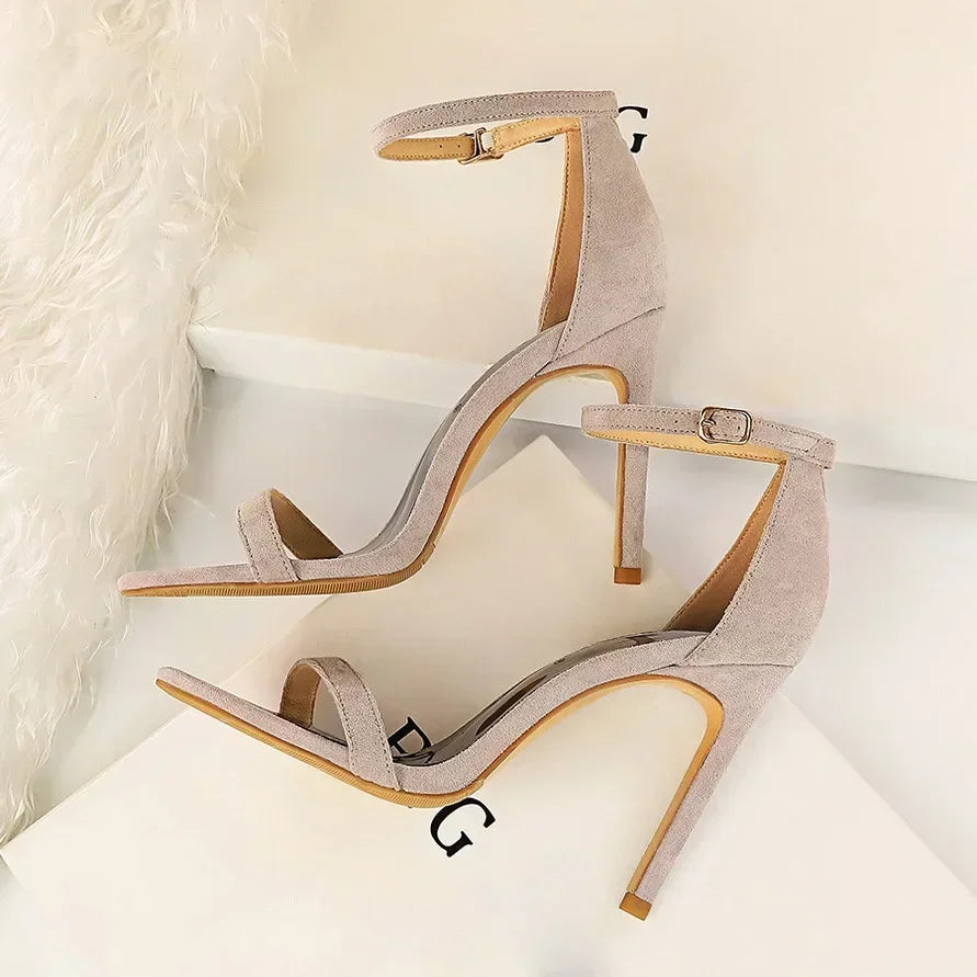 Women Gladiator Stiletto Classic Ankle Strap Holiday Beach Sandals Lady Fashion Suede 8cm 11cm High Heels Sexy Red Brown Sandles