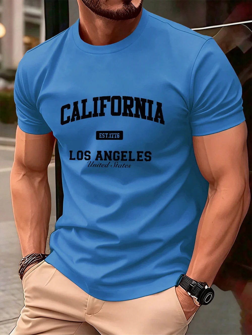 California Los Angeles Prints Mens T-Shirt Cotton Summer Short Sleeve Tops Soft Oversized O-Neck T Shirt Casual Male Clothes