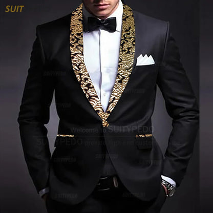 Gold Floral Blazers For Men Fashion Slim Fit Suit Jacket Latest Formal Homecoming Prom Wedding Elegant Shawl Lapel Coat 1 Piece