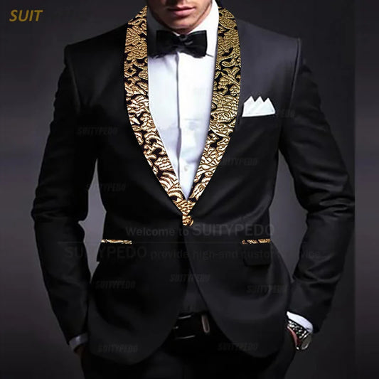 Gold Floral Blazers For Men Fashion Slim Fit Suit Jacket Latest Formal Homecoming Prom Wedding Elegant Shawl Lapel Coat 1 Piece