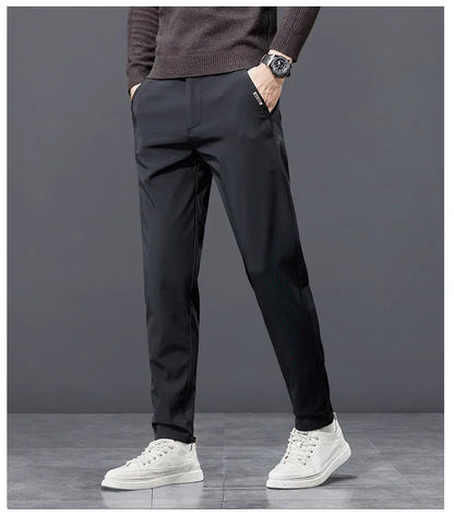 Spring Autumn Men's Golf Casual Pants Solid Color Elastic Waist Design Business Trousers Straight Stretch Korean New Male Pants