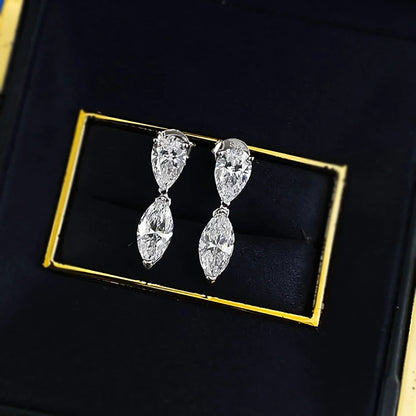 4cttw Double-stone Moissanite Drop Earrings For Women Pear-Marquise Cut Diamond Stud Earring Certified S925 Silver Fine Jewelry